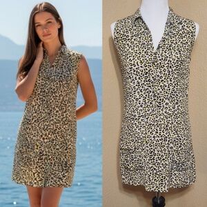 EQUIPMENT Beige/Yellow CHEETAH print SILK LUCIDA Sleeveless Mini Dress XS 0 2